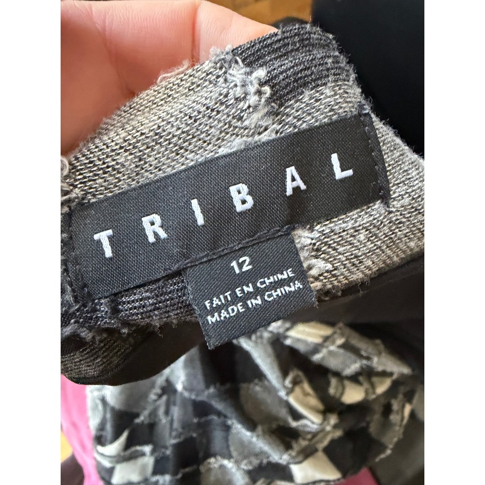 Tribal Black Patchwork Distressed Midi Skirt Sz 1… - image 8